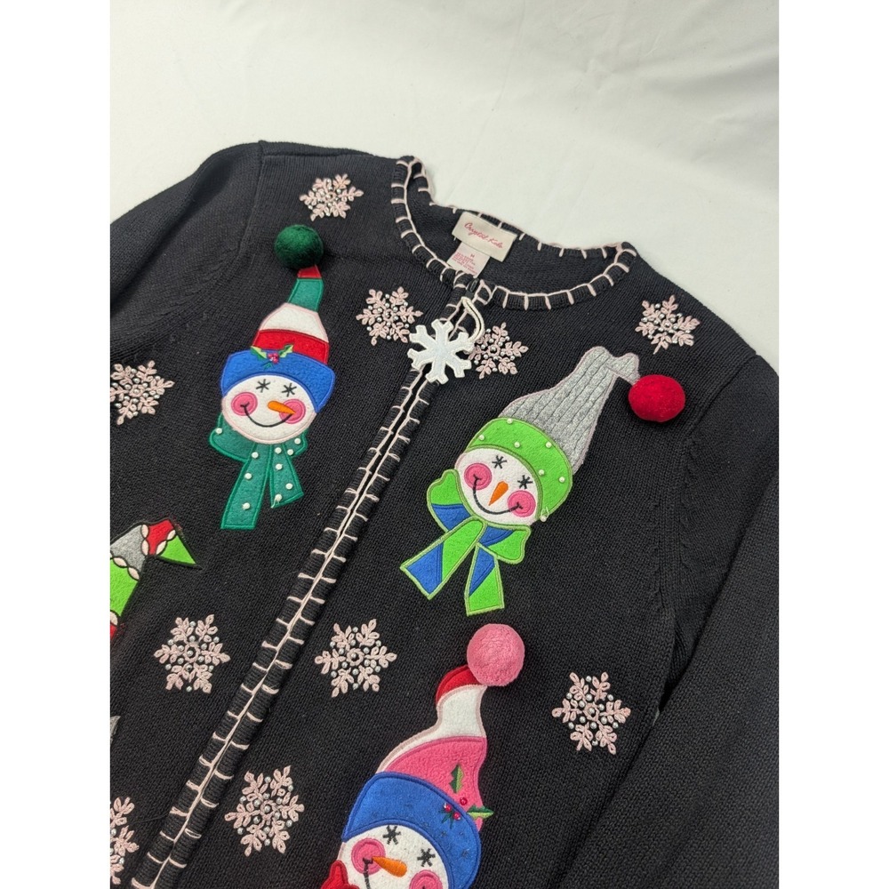 Crystal Kobe Sequin Christmas Snowman Sweater Womens Size Medium Holiday